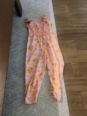 Old Navy Pink Floral Smocked Jumpsuit with Ruffle Straps